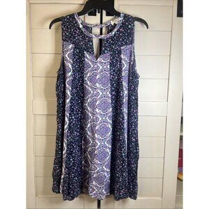 Umgee Sleeveless Floral Mini Shift Size L Dress Keyhole Neck Multicolor Boho